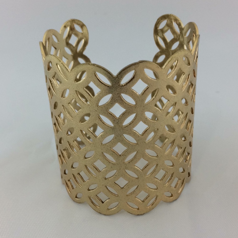 Wide 2 1/2”  lacy gold tone cuff bracelet